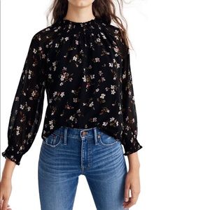 Madewell Smocked Mockneck Top in Backyard Blooms
